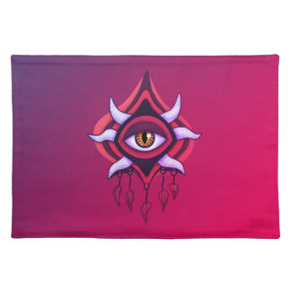 Demon Eye - Whimsigoth Horror Art in Pink Cloth Placemat