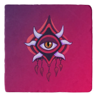 Demon Eye - Whimsigoth Horror Art in Pink Trivet