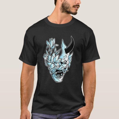 Demon Face Mask Skull Tattoo Art Design Flower Aes T_Shirt