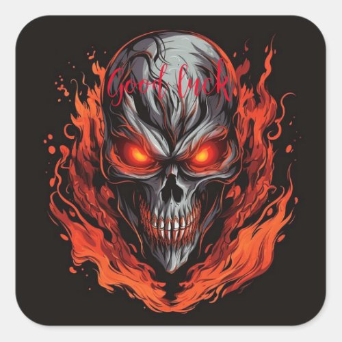 Demon Fire Skull Image Square Sticker