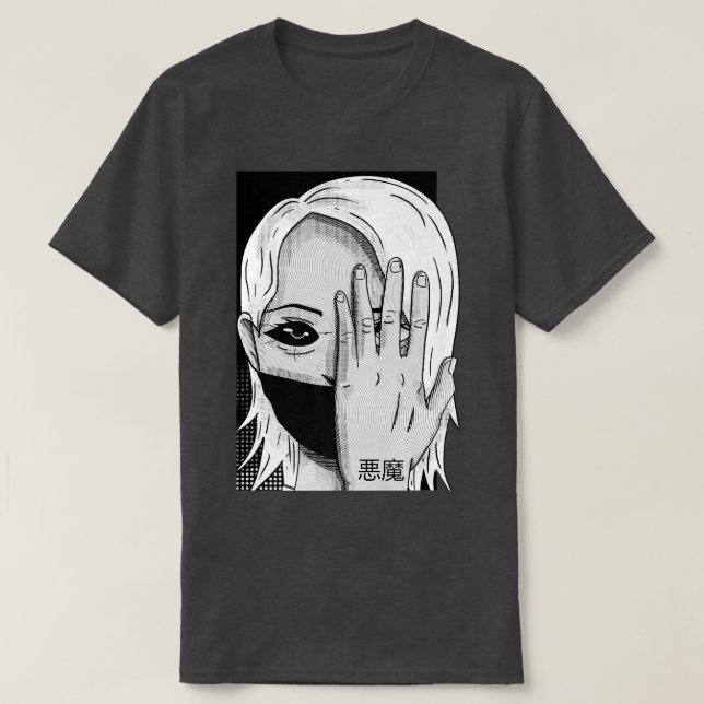 Demon in Japanese Esthetic Horror Girl Anime Mang T-Shirt (Design Front)