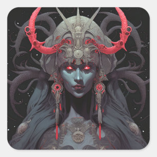 Demon Queen Fantasy Art Square Sticker