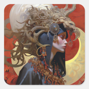 Demon Queen Fantasy Art Square Sticker