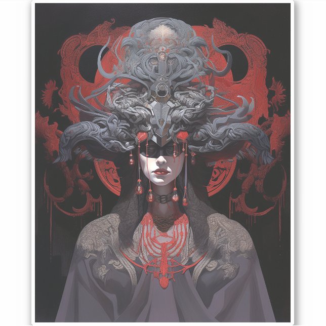 Demon Queen Fantasy Art Sticker (Front)