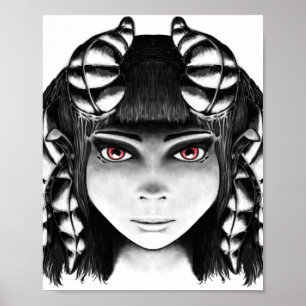 Demon queen original black and white illustration poster