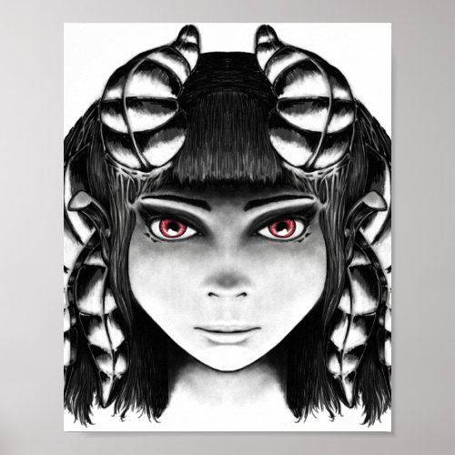 Demon queen original black and white illustration poster