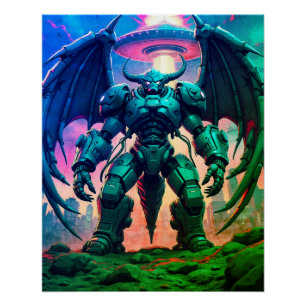 Demon Robots with Wings in a UFO Poster