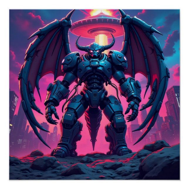 Demon Robots with Wings in a UFO Poster (Front)