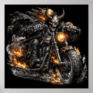Demon Skull Biker Motorcycle Poster