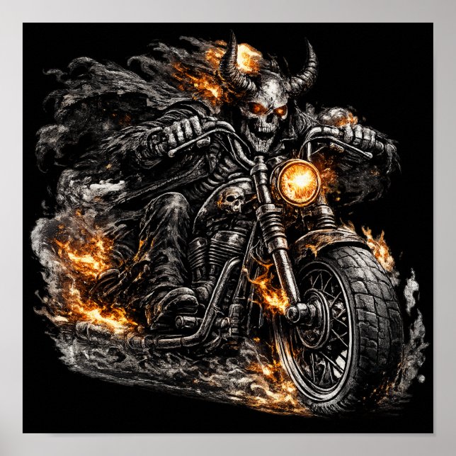 Demon Skull Biker Motorcycle  Poster (Front)