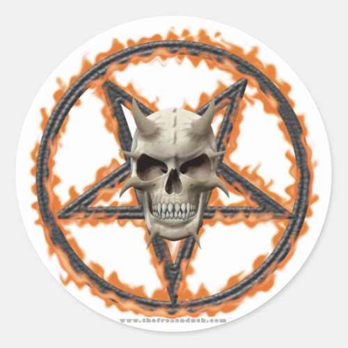 Demon Skull  Burning Pentagram Classic Round Sticker