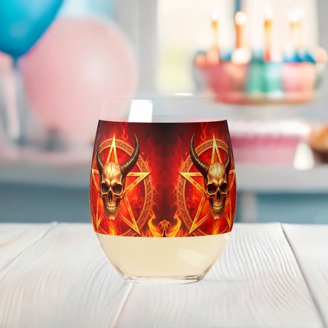 Demon Skull Drinkware Set Stemless Wine Glass (Insitu (Baby Shower))