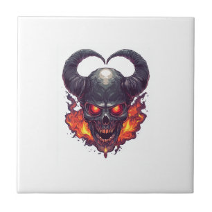 Demon Skull Firestorm Ceramic Tile
