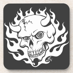 Demon Skull in Flames Beverage Coaster