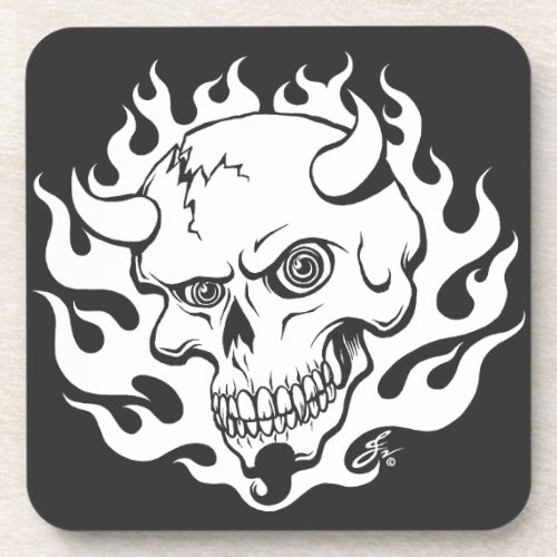 Demon Skull in Flames Beverage Coaster