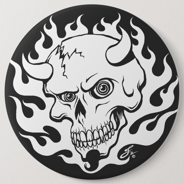 Demon Skull in Flames Button (Front)