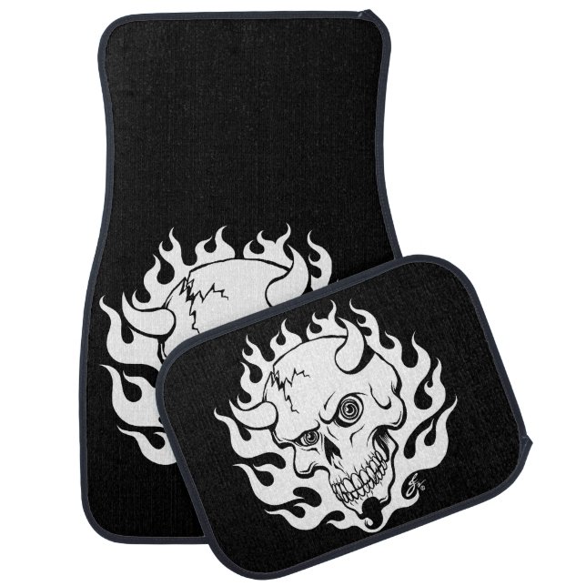 Demon Skull in Flames Car Floor Mat (Set)
