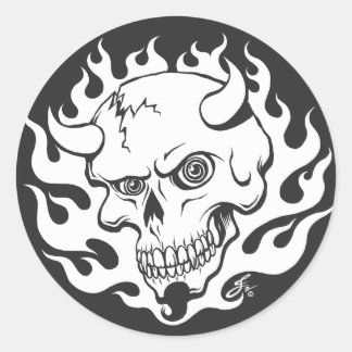 Demon Skull in Flames Classic Round Sticker