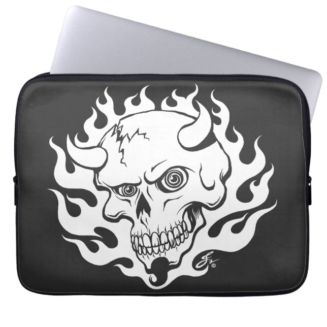 Demon Skull in Flames Laptop Sleeve (Front)
