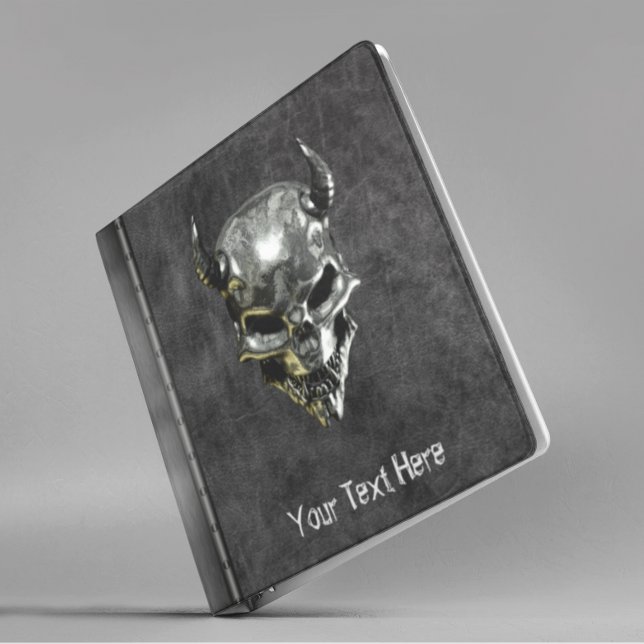 Demon Skull Leather Look Metal Chrome Custom 3 Ring Binder (Creator Uploaded)