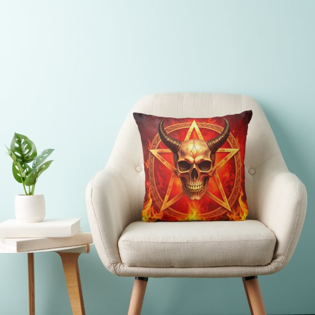 Demon Skull Throw Pillow (Chair)