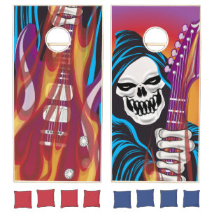 Demon Skull with Flaming Guitar Cornhole Set