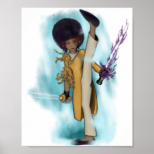 Demon slayer Afro Tia kick glowing red eyes Poster