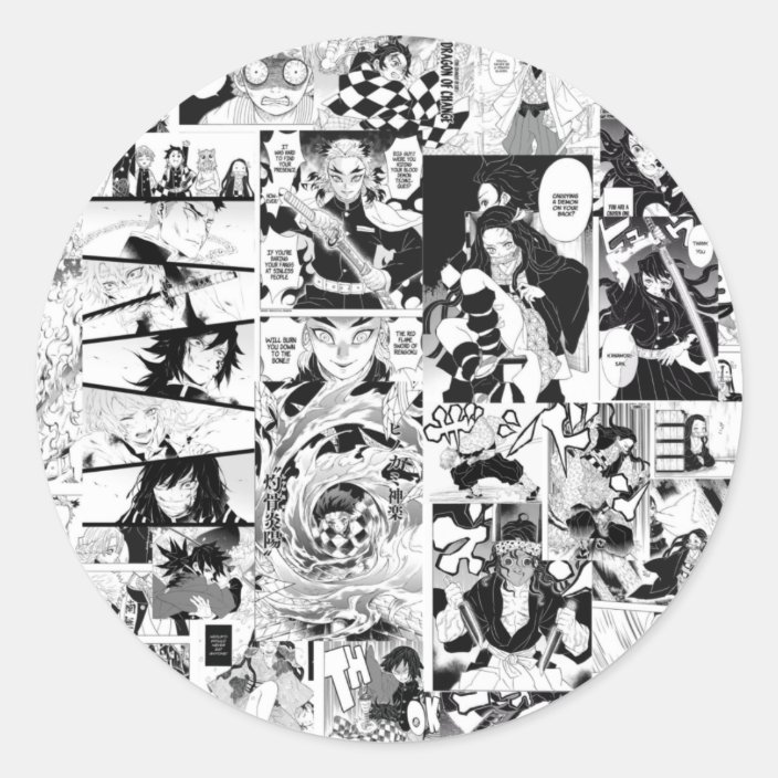 demon slayer manga panel design classic round sticker zazzlecom