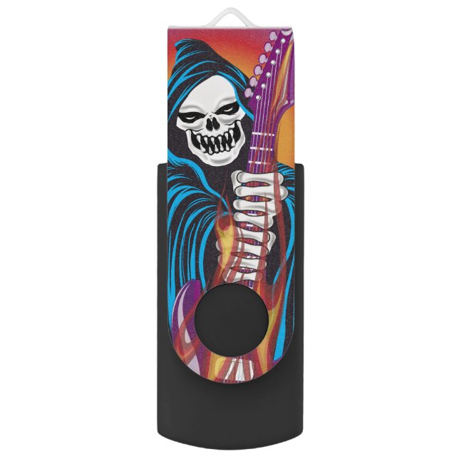 Demon with Flaming Guitar Flash Drive (Front Vertical)