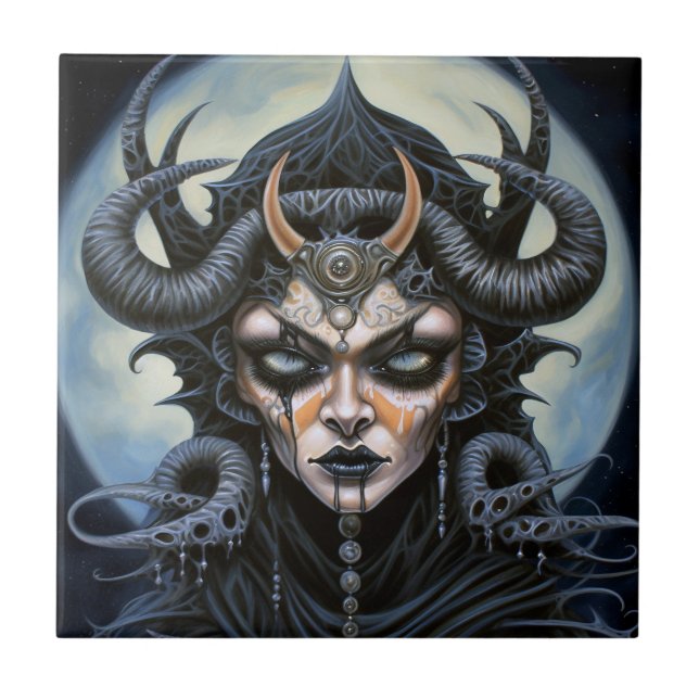 Demon Woman Queen Dark Fantasy Art Ceramic Tile (Front)