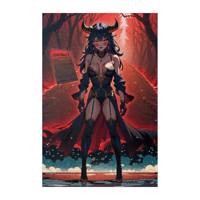 Demoness with Contact at Crossroads, Anime Demon Acrylic Print (Front)