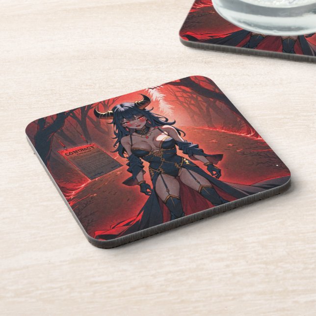Demoness with Contact at Crossroads, Anime Demon Beverage Coaster (Left Side)