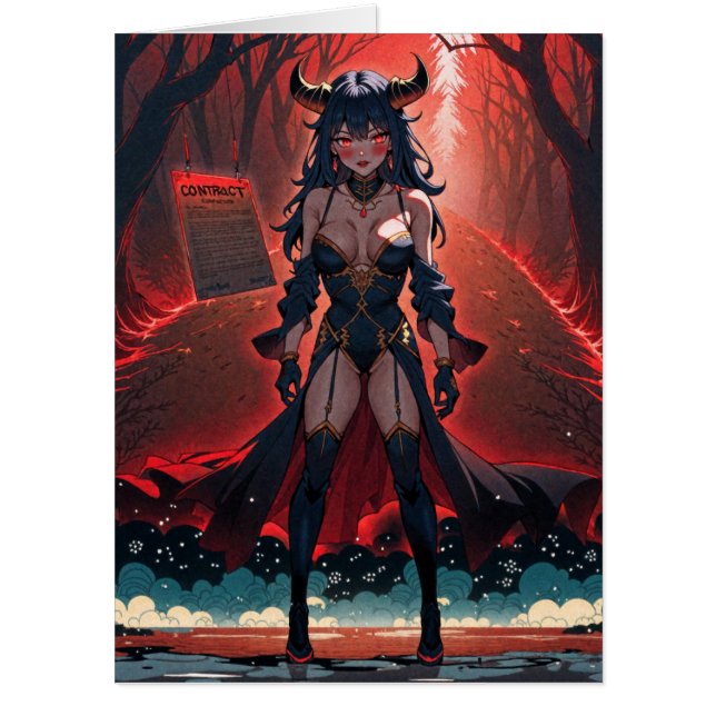 Demoness with Contact at Crossroads, Anime Demon Card (Front)