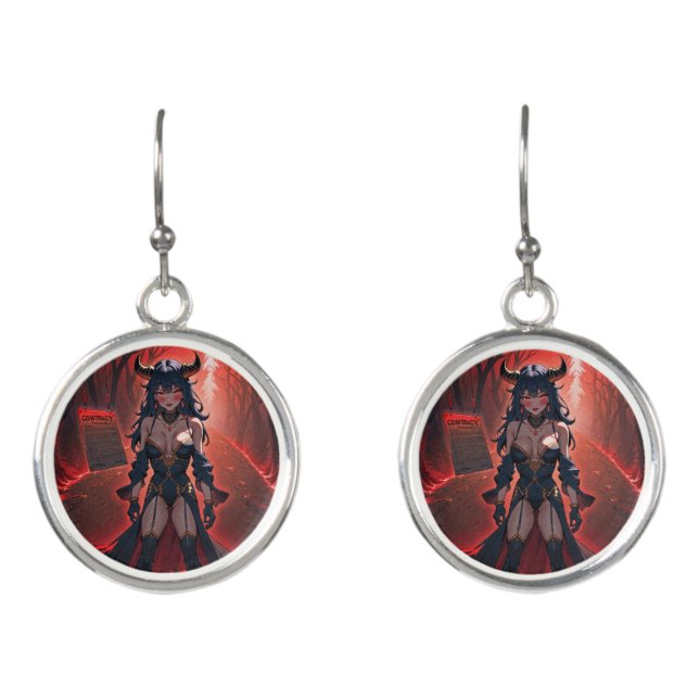 Demoness with Contact at Crossroads, Anime Demon Earrings (Front)