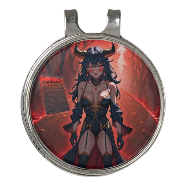 Demoness with Contact at Crossroads, Anime Demon Golf Hat Clip (Front)