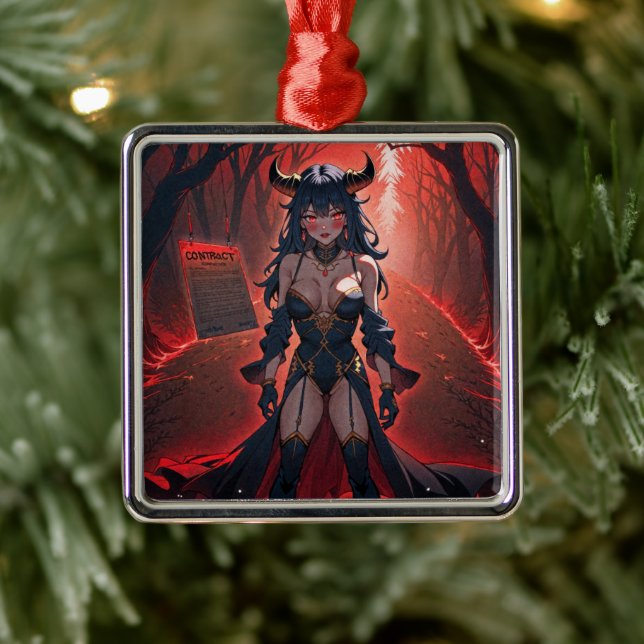 Demoness with Contact at Crossroads, Anime Demon Metal Ornament (Tree)