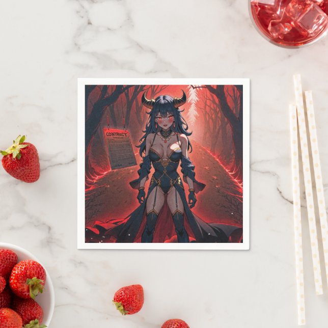 Demoness with Contact at Crossroads, Anime Demon Napkins (Insitu)