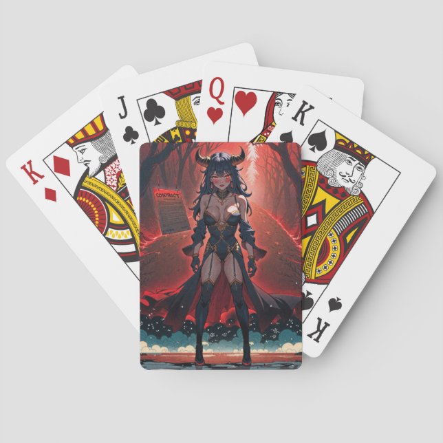 Demoness with Contact at Crossroads, Anime Demon Poker Cards (Back)