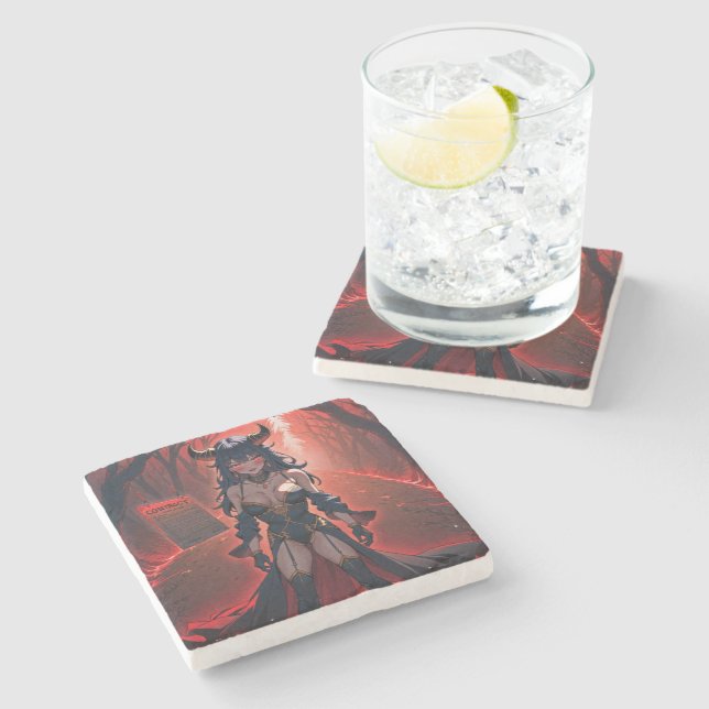 Demoness with Contact at Crossroads, Anime Demon Stone Coaster (Side)
