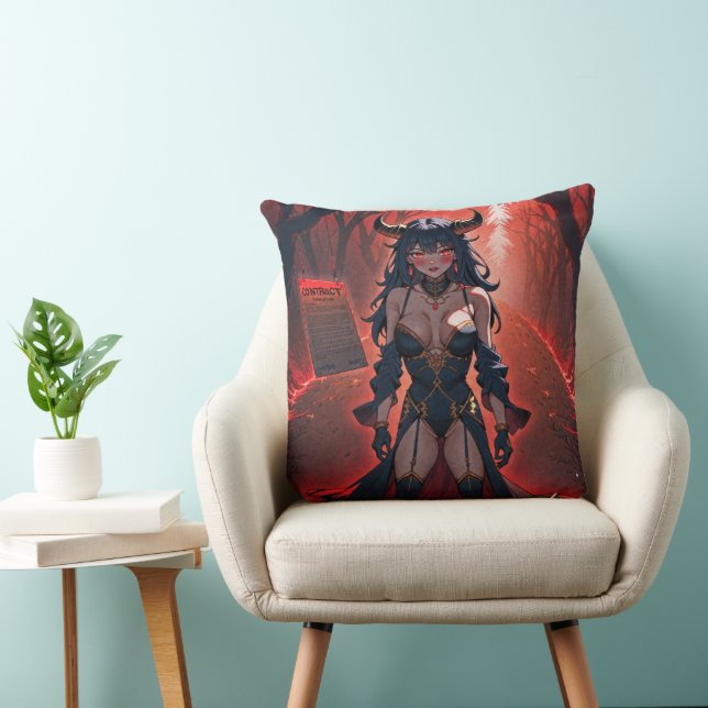 Demoness with Contact at Crossroads, Anime Demon Throw Pillow (Chair)