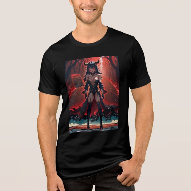 Demoness with Contact at Crossroads, Anime Demon Tri-Blend Shirt (Front)