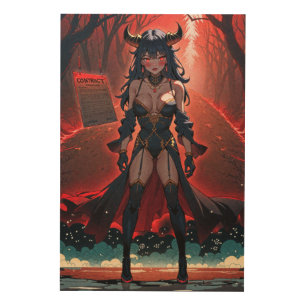 Demoness with Contact at Crossroads, Anime Demon Wood Wall Art