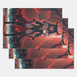 Demoness with Contact at Crossroads, Anime Demon Wrapping Paper Sheets