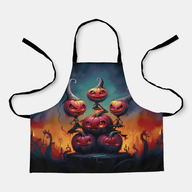 Demonic pumpkins in hell celebrate Happy Halloween Apron (Front)