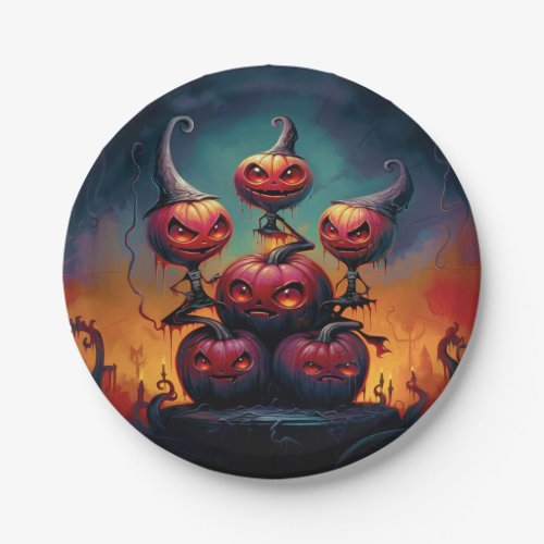 Demonic pumpkins in hell celebrate Happy Halloween Paper Plates