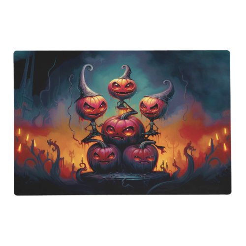 Demonic pumpkins in hell celebrate Happy Halloween Placemat