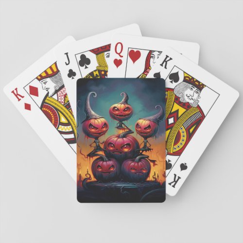 Demonic pumpkins in hell celebrate Happy Halloween Playing Cards