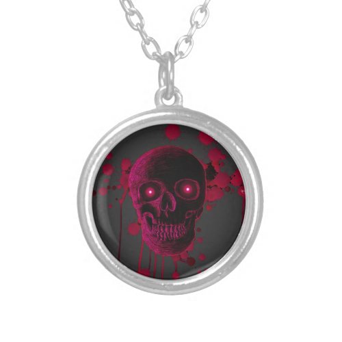 Demonic Skull _ Red Silver Plated Necklace