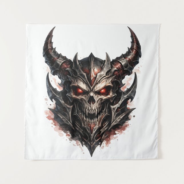 Demonic Skull with Horns Tapestry (Front)