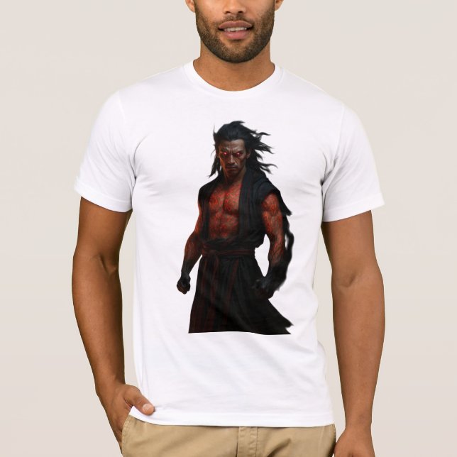 Demonic Warrior with Glowing Red Tattoos T-Shirt (Front)